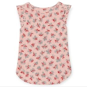 LOFT Ruffle Sleeve Floral Top Pink Blush Women's Sz Medium Old Money Cottagecore